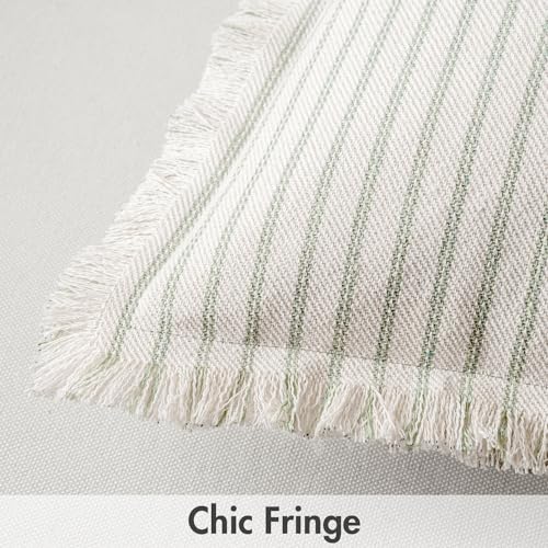 MIULEE Pack of 2 Sage Green Pillow Covers 20x20 Inch Striped Farmhouse Couch Spring Throw Pillow Covers with Fringe Chic Linen Decorative Cushion Covers for Sofa Living Room Bed Outdoor Home Decor - color: Sage Green, size: 20" x 20" (Pack of 2)