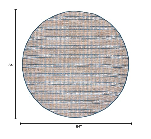 SAFAVIEH Natural Fiber Collection 7' Round Blue/Natural NFB656M Handmade Boho Stripe Farmhouse Rustic Jute & Cotton Jute Area Rug - color: Blue/Natural, size: 7' (Round)