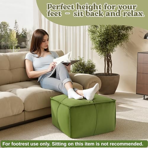 MeMoreCool Stuffed Round Pouf Ottoman Foot Rest, Floor Pouf Foot Stool with Soft Foam Chunk Filling, Small Round Ottoman Footstool Circle Footrest for Living Room - color: Piping Green