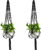 Set of 2 Macrame Plant Hanger Nylon Rope Wall Hanging Planter Basket for Indoor Outdoor Flower Pot Plant Holder Wall Art Vintage-Inspired Home Decor, with Metal Ring 4 Legs 39 inch (Black)