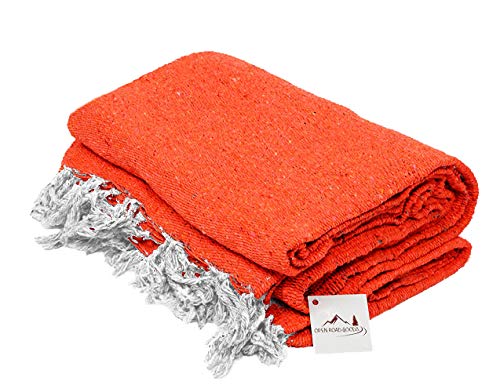 Open Road Goods Solid Color Mexican Yoga Blanket – Large Handwoven Throw for Yoga, Beach, Camping or Home – Soft and Durable Cotton Blend - color: Tangerine Blanket