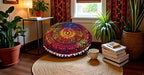 CRAFT KALA 32" Large Round Bohemian Floor Pillow Cover Boho Pouf Cover Mandala Meditation Room Pillows Cover Adults Seating Poufs Cushion Cover for Kids Reading Playroom Multi Elephant - color: Multi Elephant