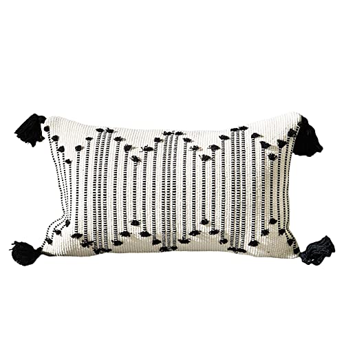 LIGICKY Boho Lumbar Pillow Covers Decorative Woven Tassel Throw Pillows Rectangle Pillow Sham Black and Off White Pillowcase for Couch Sofa Bed Car 12x20 Inch - color: Black Stripe, size: 20" x 12" (Pack of 1)