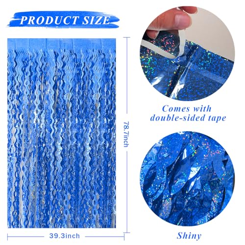 Blue Tinsel Foil Fringe Curtains Wavy Backdrop for Parties Sparkle Metallic Wavy Foil Fringe Backdrop Curtain for Party Decorations Photo Booth Props Birthday Graduation Wedding - color: Dark Blue, size: 5 Pack