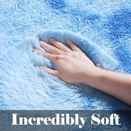 ONASAR Runner Rugs for Bedroom Living Room, Fluffy Tie-Dyed Blue 2x6 Bedside Hallway Area Rug, Ultra Soft Plush Furry Faux Fur Non Slip Floor Carpet for Nursery Kids Dorm Closet Home Decor - color: Sky Blue, size: 2' x 6' (Runner)