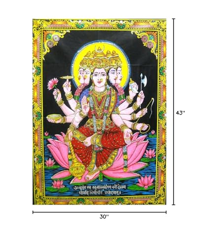Goddess Gayatri sequins Cotton Batik Wall Hanging Painting : Size 43"x30" Inches - color: Gayatri