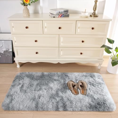 Chicrug Soft Runner Rugs for Bedroom Living Room Plush Fluffy Rug 2x4 Feet, Shag Furry Area Rug Carpet Non Shedding for Nursery Children Kids Girls Room Home Decorative, Grey and White - color: Grey and White, size: 2' x 4' (Runner)