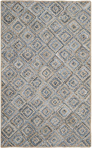 SAFAVIEH Cape Cod Collection Area Rug - 6' x 9', Natural & Blue, Handmade Flat Weave Diamond Braided Jute & Denim, Ideal for High Traffic Areas in Living Room, Bedroom (CAP354A) - color: Natural/Blue, size: 6' x 9' (Rectangular)