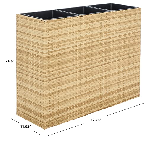SAFAVIEH Outdoor - Rita Natural Brown Wicker 3-Tier Plant Stand with Baskets, Vertical Flower Rack Planter Shelf for Patio, Balcony, Garden, 32.28"W x 11.02"D x 24.8"H (PAT7705D) - color: Natural