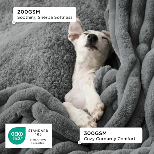 Bedsure ComfyFleece™ Waterproof Dog Blankets for Small Dogs - Soft Puppy Cat Blanket Corduroy Fleece Washable, Cozy Calming Reversible Furniture Protection for Pet Kitten Doggy,25"x35", Warm Grey - color: Warm Grey, size: S(25x35")-1pc