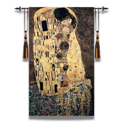 ORIMONY The Kiss by Gustav Klimt Woven Tapestry Wall Hanging, Large Vintage Medieval Tapestry for Room Aesthetic (47L x 27W) - size: 47"L x 27"W