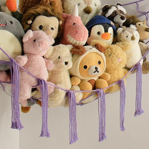 mirolam Stuffed Animal Storage Hammock Net - Toy Hammock Net for Stuffed Animals Corner - Hanging Stuff Animal Organizer Holder Large Size Baby Nursery Room Decor - color: Purple, size: XL Large(51L"*51H"*65"W)