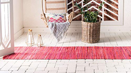 Unique Loom Chindi Cotton Collection Soft Hand Woven Natural Fiber Striped Area Rug, 2 ft 2 in x 6 ft 7 in, Red/Purple - color: Red/Purple, size: 2'2" x 6'7" (Runner)