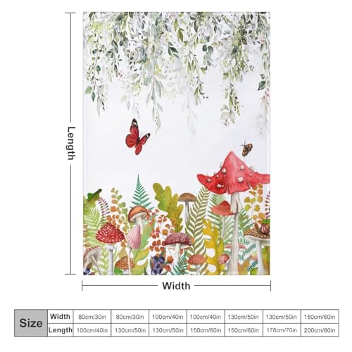 Rustic Mushroom Blanket,Vintage Green Nature Rustic Plant Leaf Flower Butterfly Print Blanket for Couch Sofa Bed Decorative Gifts 30x40 - color: Blanket-1, size: 30"x40"
