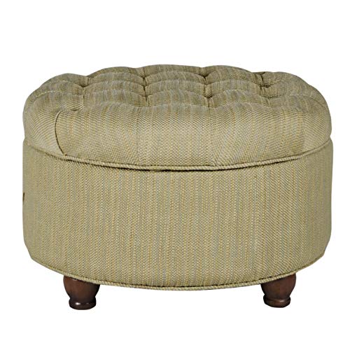 HomePop 25" Button Tufted Round Storage Ottoman - Tan & Cream Tweed - color: Tan and Cream Tweed
