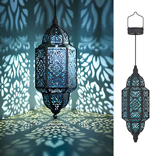 Twinkya Hanging Solar Lights Outdoor Garden Decorative Solar Lantern Waterproof Metal Moroccan Outdoor Decorations for Patio Pathway Yard Porch Backyard Garden Decor (Black, 1 Pack) - color: Black, size: 1pack