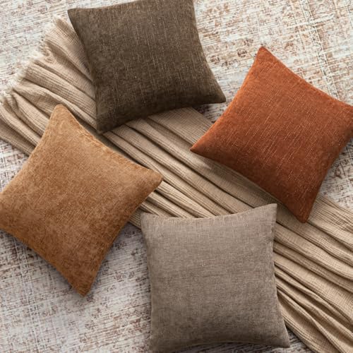Set of 2 Textured Throw Pillow Covers Decorative Soft Accent Square Chenille Pillowcases Neutral Farmhouse Cushions Modern Home Decor for Couch Sofa Bedroom Living Room 18x18 Inch, Taupe Gray - color: Taupe Gray, size: 18" x 18" (Pack of 2)