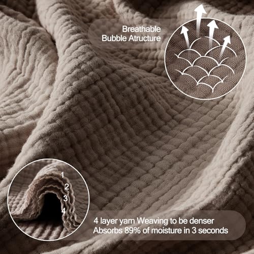 WDCOZY Muslin Blanket 100% Cotton Blankets Twin Size 4-Layer Breathable Lightweight for Couch Bed Boho Farmhouse Linen Tassels Ruffle Gauze Blankets 60x80 Inches Brown Mocha Chocolate Coffee Taupe - color: Mocha, size: Twin (60"x80")