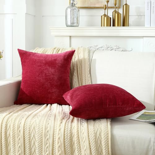 Jeneoo Bright Red Decorative Throw Pillow Covers Soft Chenille Comfy Solid Couch Cushion Cases Decor (Set of 1, 24 x 24 Inches) - color: Bright Red, size: 24" x 24" (Pack of 1)