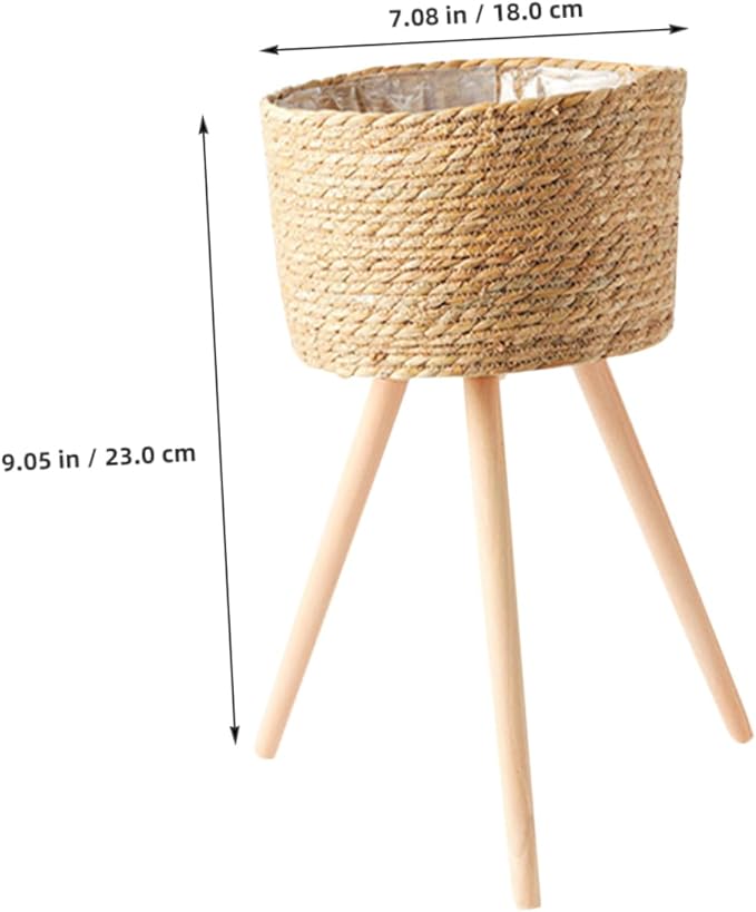 Wooden Woven Plant Stand with Legs Minimalist Rattan Planter Pot Holder for Indoor Succulent Display Durable Flower Basket for Living Room and Balcony