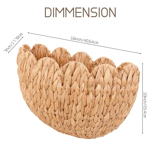 Hanging Wall Basket, Handwoven Water Hyacinth Scalloped Basket, Decorative Wall Organizer and Planter for Entryway Mail Plants Bathroom, Natural Color, 16" D x 10" W x 7" H