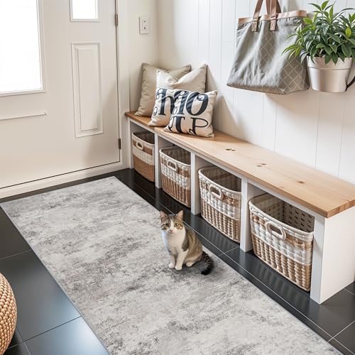 Rug Runners Abstract 2x6 - Washable Hallway Runner Rugs Non Slip Kitchen Carpet Low Pile Soft Indoor Floor Mat Front Door for Bedroom Entryway Laundry 2x6 Grey - color: Grey01, size: 2' x 6' (Rectangular)