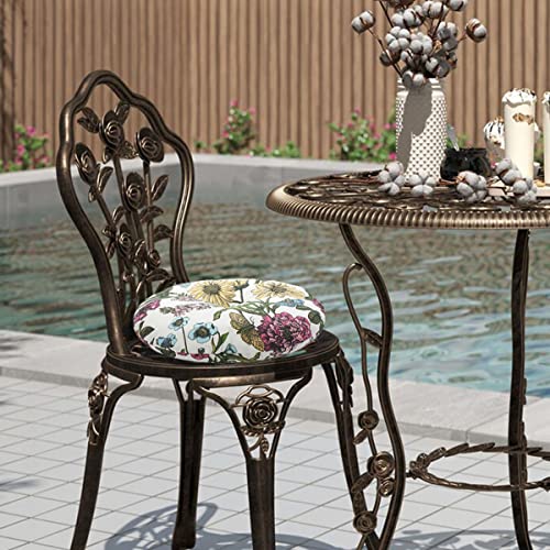 Bistro Chair Cushions 15 inch,Set of 2,Tufted Round Chair Cushions with Ties,15"x15"x4",Water Resistant Round Seat Cushion for Barstool Chairs,Patio Garden Kitchen Outdoor Furniture(Butterfly Flower) - color: Butterfly Flower, size: 15"x15"