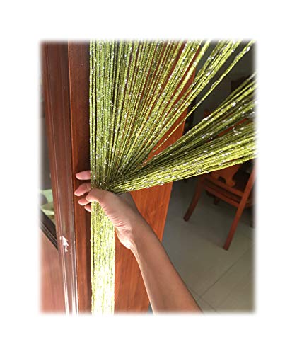 1x2 M Door String Curtain Rare Flat Thread Fringe Panel Room Divider Cute Strip Tassel for Wedding Coffee House Restaurant Parts - color: Tea Green