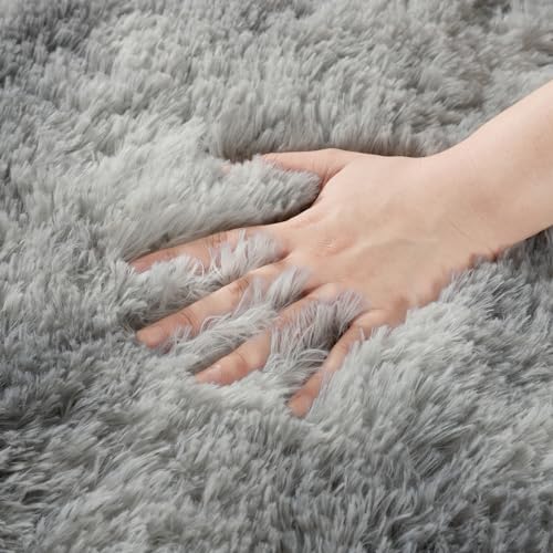 Tie-dye Runner Rug 2x6 Grey Rug Runner for Bedroom Kitchen Bedside Hallyway Entryway Super Soft and Fluffy Carpets Washable Kids and Pets Friendly - color: Grey and White, size: 2 x 6 feet
