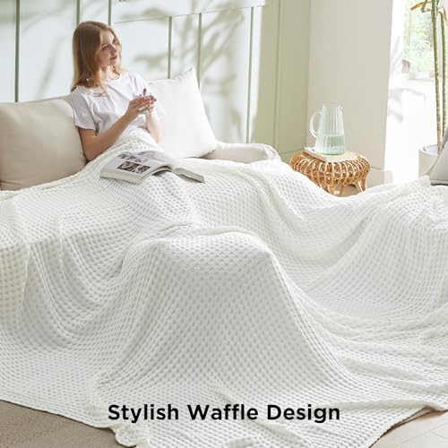 Bedsure Cooling Cotton Waffle Oversized King Blanket - Lightweight Breathable Blankets Rayon Derived from Bamboo for Hot Sleepers, Luxury Throws for Bed and Sofa, Ivory, 120x96 Inches - color: Ivory, size: Oversized King (120" X 96")