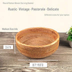 Hadewoven Round Rattan Fruit Basket Wicker Food Tray Weaving Storage Holder Dinning Room Bowl, 9 Inch Woven Bread Basket Key Bowls with 3.5”Wall for Table, Countertop (Medium 8.66") - size: Medium 8.66"