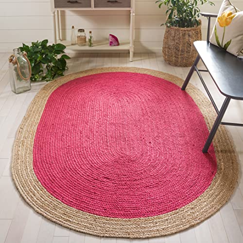 SAFAVIEH Natural Fiber Collection Area Rug - 2'6" x 4' Oval, Fuchsia Pink & Natural Brown, Handmade Jute, Braided Border Design (NF801C) - color: Fuchsia/Natural, size: 2'6" x 4' (Oval)