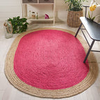 SAFAVIEH Natural Fiber Collection Area Rug - 2'6" x 4' Oval, Fuchsia Pink & Natural Brown, Handmade Jute, Braided Border Design (NF801C) - color: Fuchsia/Natural, size: 2'6" x 4' (Oval)