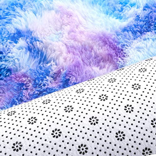 junovo Ultra Soft Washable Shaggy Rug - Non-Slip Oval Carpet for Nursery, Kids Bedroom & Home Decor (2.6x5.3ft Tie-Dye Blue Purple) | Plush Fluffy Floor Mat for Cozy Living Spaces - color: Tie-dye Blue Purple, size: 2.6' x 5.3'