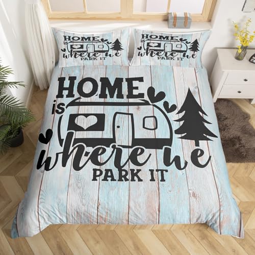 Farmhouse Rustic Camping Duvet Cover Queen for Children,Funny Home Where We Park It Bedding Set Room Decor Gift Comforter Cover,Explore Camper Gifts RV Life Quilt Cover with 2 Pillowcases, 3pcs Soft - color: Multi 16, size: Queen 90"x90"