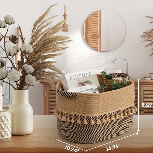 TeoKJ Set of 3 Baskets for Organizing, Decorative Rope Baskets for Storage, Storage for Pets, books, Pillows, Toys & Cloths, Black & Jute - color: Black & Jute, size: 3 Pack