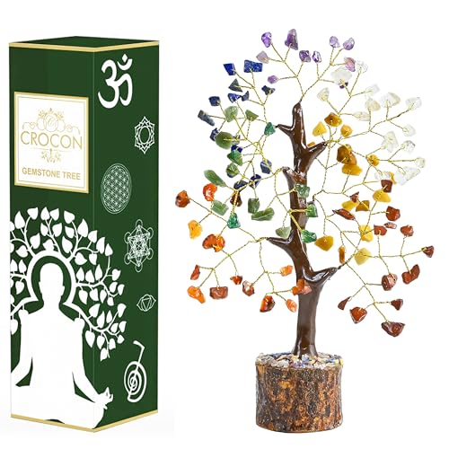 Crocon® 7 Chakra Crystal Tree of Life, Unique Gifts for Women, Meditation, Office Desk Decor, Healing Crystals Tree Gift for Women | House Warming Gift New Home Decoration Present Sister Mom Grandma - color: 001x (7 Chakra Tree)