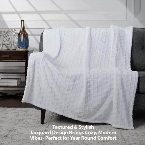 Velvet Plush Jacquard Tile Throw Blanket for Couch - Buttery Soft, Cozy Throw, for Women (Bright White, 50" x 60") - color: Bright White