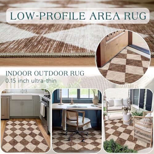 Brown Beige Checkered Entry Rug - 3x5 Non-Slip Washable Indoor Outdoor Front Door Mat Porch Rug Farmhouse Diamond Throw Carpet for Living Room Bedroom Entryway Kitchen Office Fall Porch Decor - color: Diamond - Brown Beige, size: 3' x 5' (Rectangular)