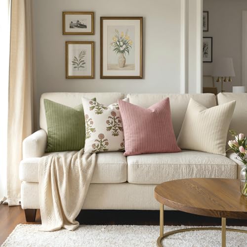 MIULEE Set of 2 Blush Pink Decorative Throw Pillow Covers 18x18 Inch, Thick Soft Textured Striped Cushion Covers, Modern Solid Color Farmhouse Boho Pillow Case for Sofa Couch Bed Living Room - color: Blush Pink, size: 18" x 18" (Pack of 2)