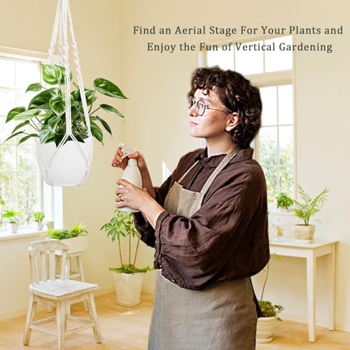 Augshy 27inch Macrame Plant Hanger, 2 Packs Plant Hangers with Hooks, Hanging Planter for Indoor Plants Decorative Macrame Pot Hanger for Home Decor - color: White, size: 27 Inches