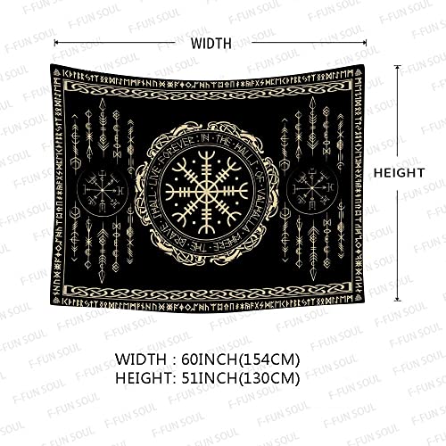 F-FUN SOUL Nordic Vikings Tapestry, Large 60x51inches Soft Flannel, Vegvsir Symbol Amulet Celtic Rune Scandinavian Aesthetic Mythology Tapestry Wall Hanging for Bedroom Living Room Decor GTZYFS1741 - color: Vegvsir, size: 60"L x 51"W