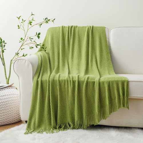 BATTILO HOME Apple Green Throw Blanket for Couch, Soft Chenille Knit Throws with Tassels for Home Decor, Spring Green Throws for Couch Cover, 60"x80" - color: Apple Green, size: 60 x 80 in.