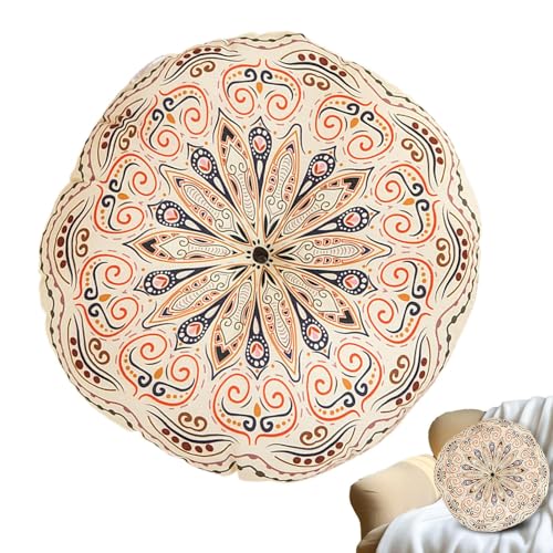 Boho Floor Cushion - 16x16 Inch Round Plush Mat for Extra Comfort, Reversible Dense Padding with Breathable Fabric, Versatile Chair and Meditation Cushion for Home Office Bedroom Lounge Décor - color: C