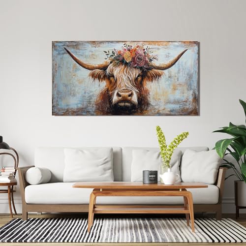 Canvas Wall Art Decor Wall Art Picutures for Living Room Artwork for Wall Decor Highland Cow Wall Art Prints Vintage Wall Art Decorations Art Work for Walls Home Bedroom Office Decor 20" X 40" - color: JYQ-N, size: 40"L x 20"W