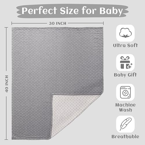NTBAY 3 Layer Toddler Blanket, Muslin Cotton Jacquard Bed Blankets, Lightweight Thermal Baby Blanket, Super Soft and Warm Crib Blanket for All Seasons, Decoration Gift, 30"x40", Grey Dot - color: Grey Dot, size: 30x40 Inch (Pack of 1)