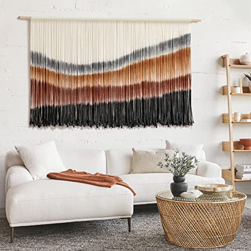 Flber Macrame Wall Hanging Macrame Wall Decor Large-Scale Tie-Dye Tapestry Living Home Room Wall Decor 57" Wx 35" L - color: Coffee