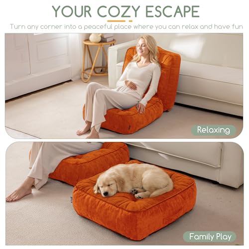 HIGOGOGO 6" Extra Thick Floor Pillow Cushion for Adults, Meditation Cushion Pillow with Handle, Lustrous Chenille Tufted, Square Floor Sitting for Tatami Living Room or Yoga, 22x22 Inch, Orange - color: Square Orange, size: 6" Thick(Pack of 1)