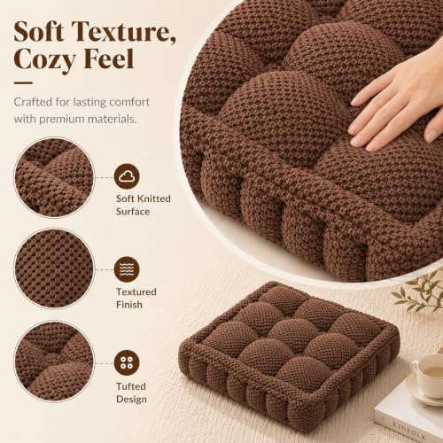 ChezMax Floor Pillow & Cushion, Large Meditation Chair Cushion, Thick Square Seat Pad, Soft Velvet Tufted Seating Pouf for Indoor/Outdoor Yoga Bench Rocking Chair Room Tatami Sofa, Coffee 18"x18" - color: Coffee M