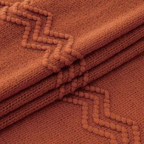 MIULEE Rust Knitted Throw Blanket for Couch Terracotta Boho Textured Cozy Woven Rustic Blanket with Tassels for Sofa Chair Bed Living Room Farmhouse Decor Acrylic Wave Pattern 50"x60" - color: Rust, size: 50" x 60"